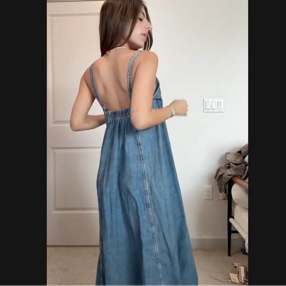 Zara Women TRF DENIM Strappy MIDI MAXI DRESS - Blue M XL 8197/184 NWT - Picture 7 of 14